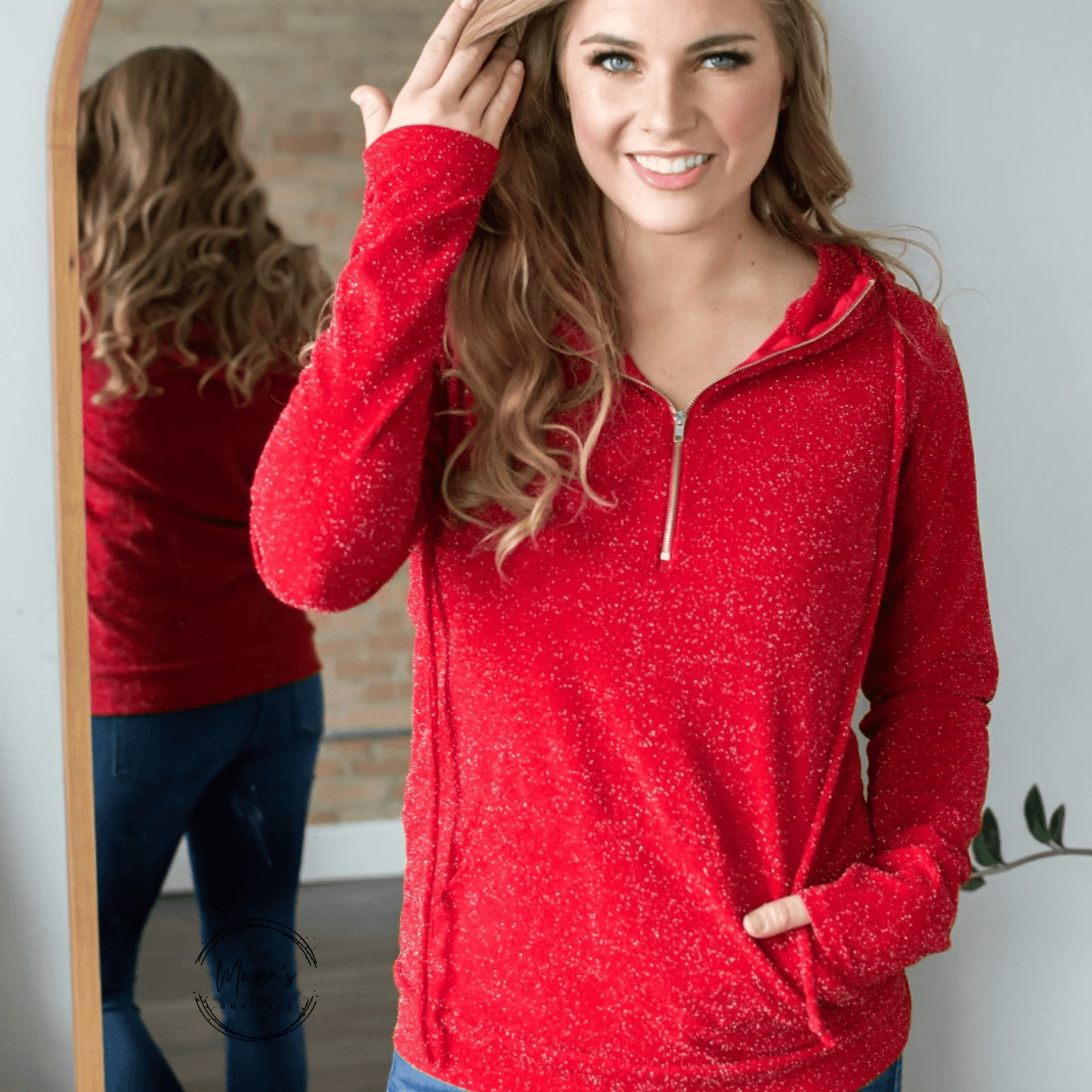 Red Shimmer Half-Zip Hoodie
