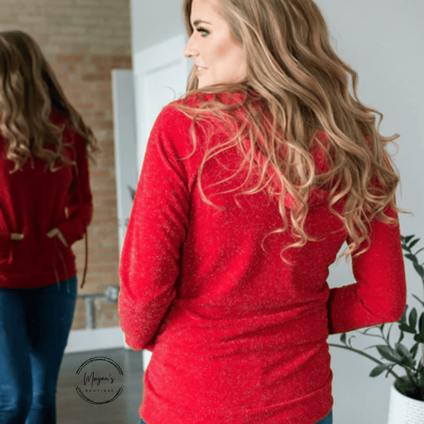 Red Shimmer Half-Zip Hoodie