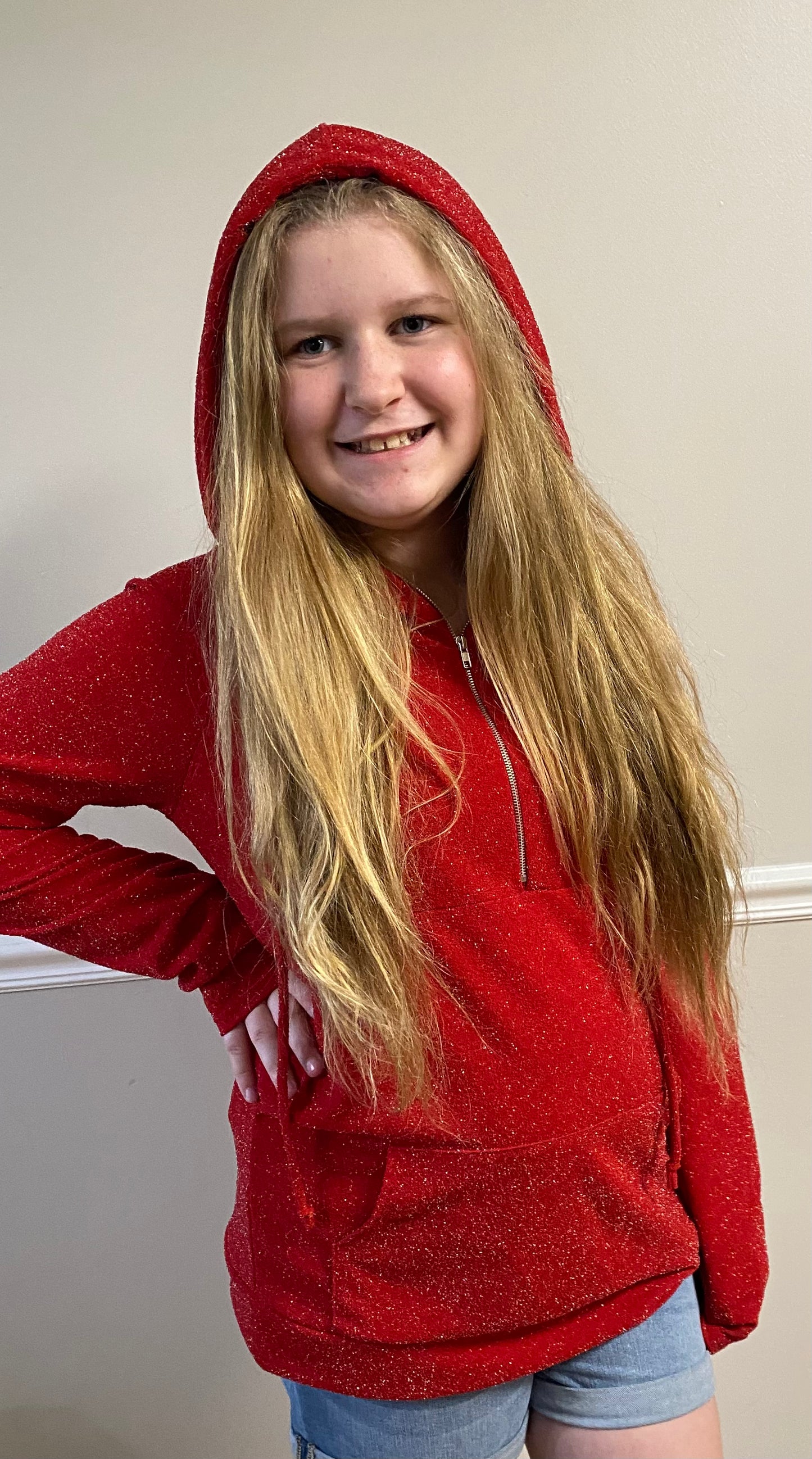 Red Shimmer Half-Zip Hoodie