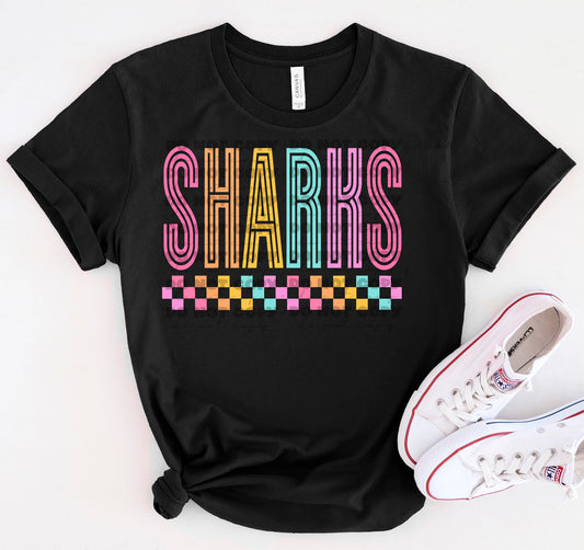 Sharks Colorful Mascot Graphic Tee