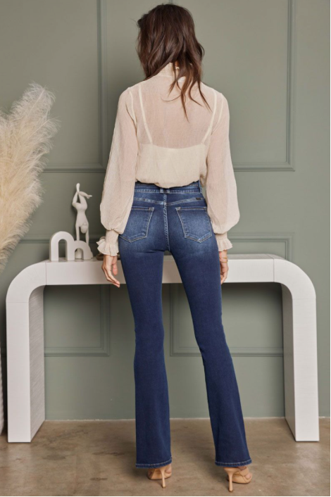 Kan Can High Rise Wide Waistband Skinny Bootcut