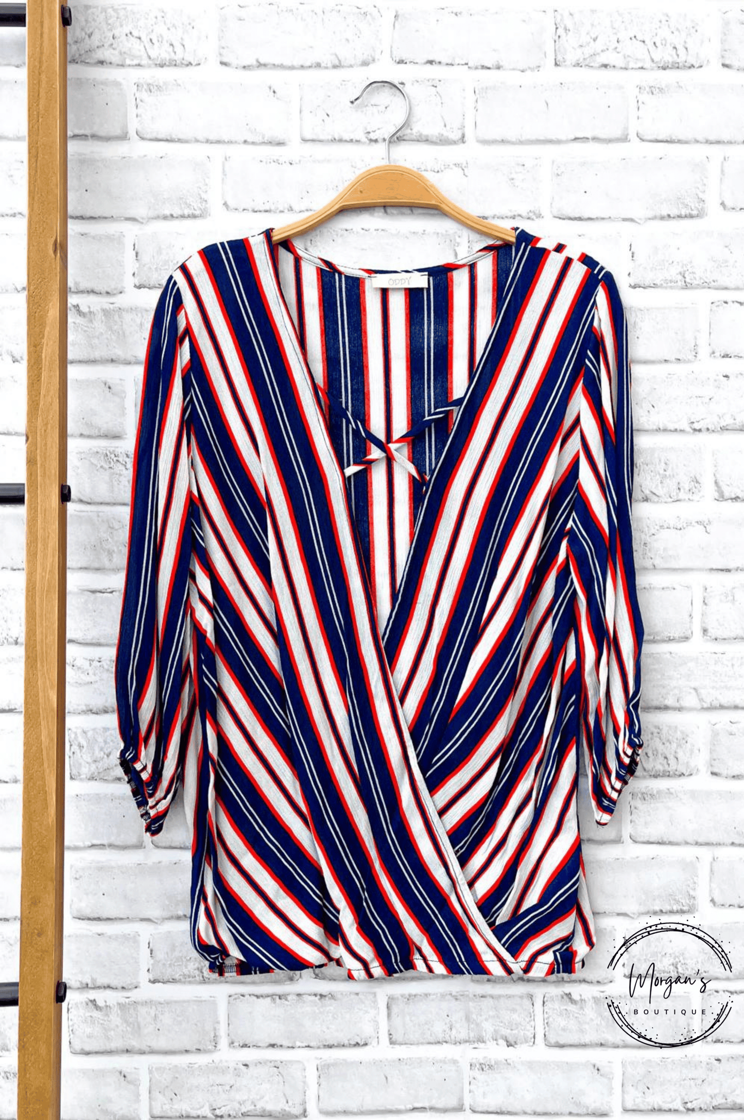 Blue & Red Cross Front Blouse