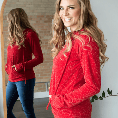 Red Shimmer Half-Zip Hoodie