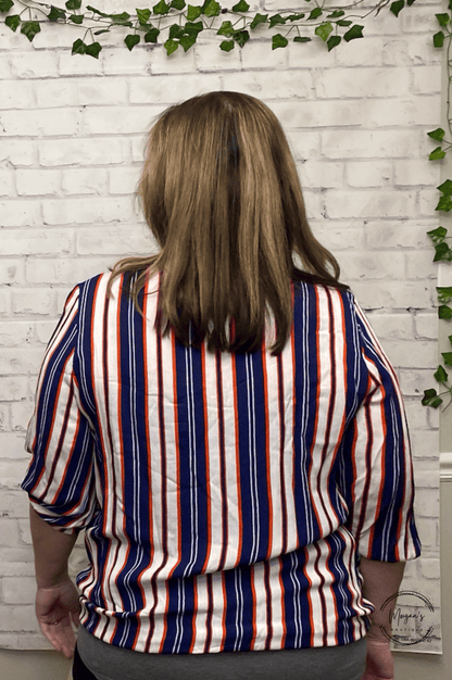 Blue & Red Cross Front Blouse