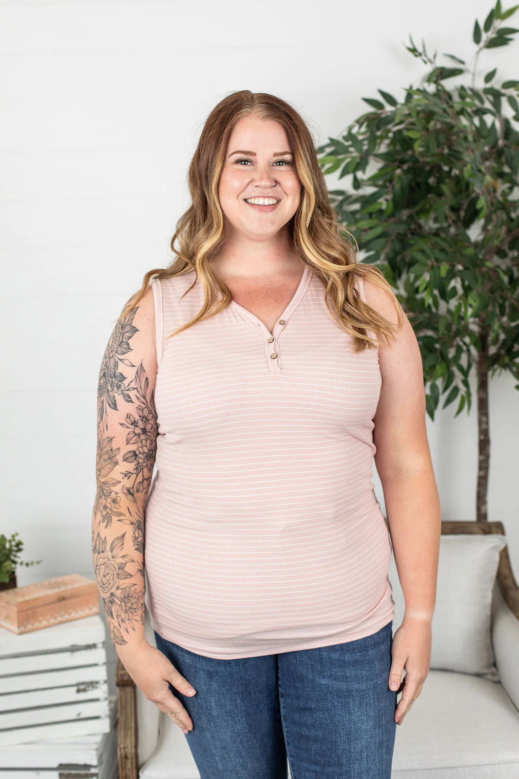 Addison Henley Tank - Blush Pink