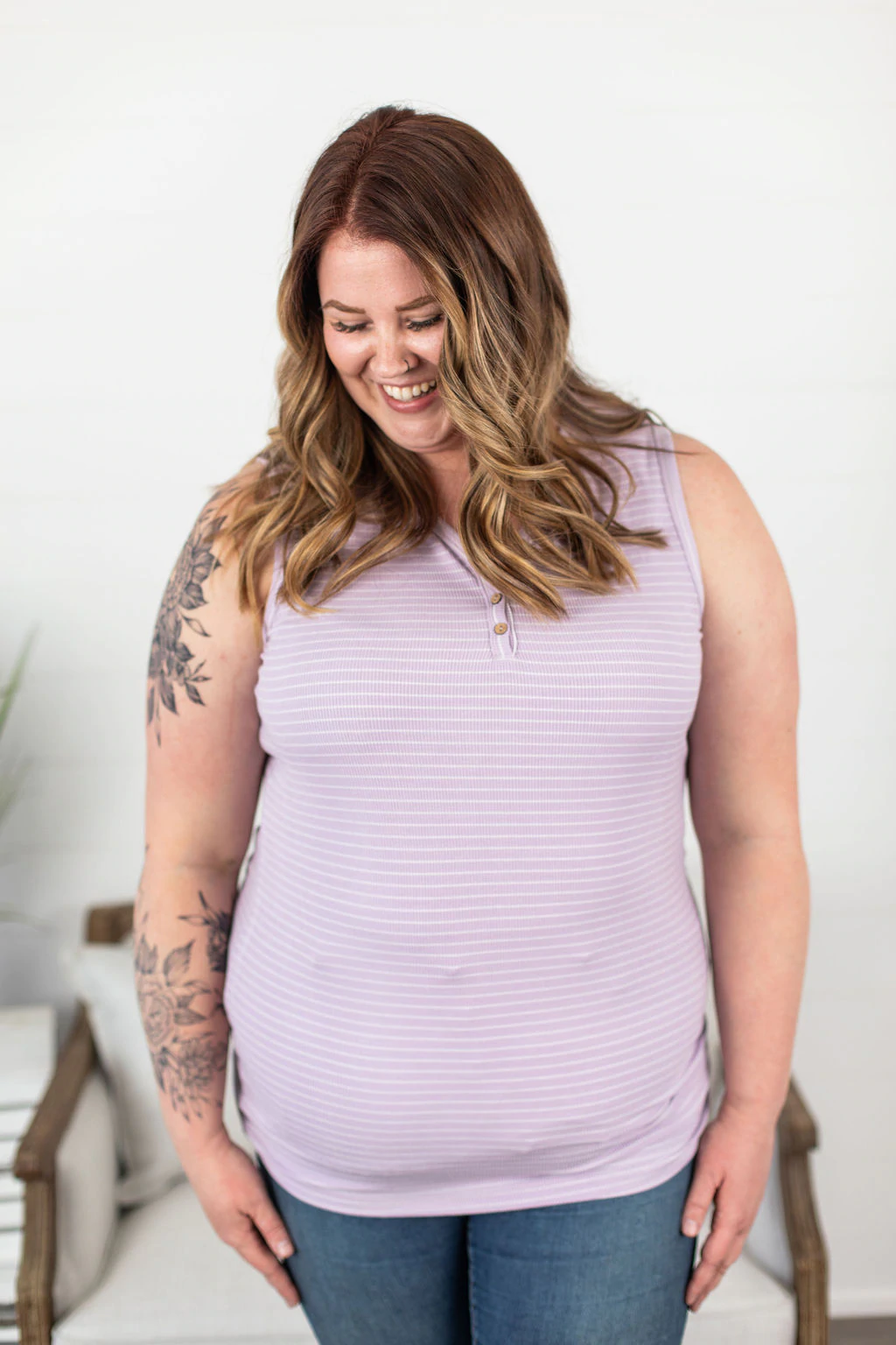 Addison Henley Tank - Lavender Stripe