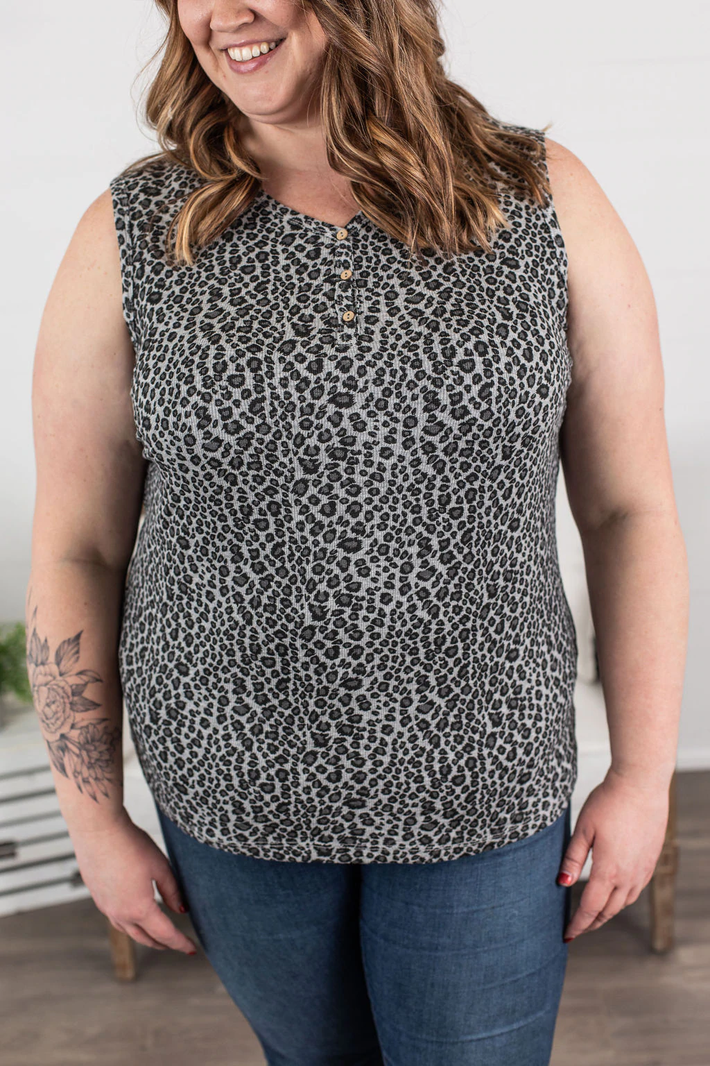 Addison Henley Tank - Grey Leopard