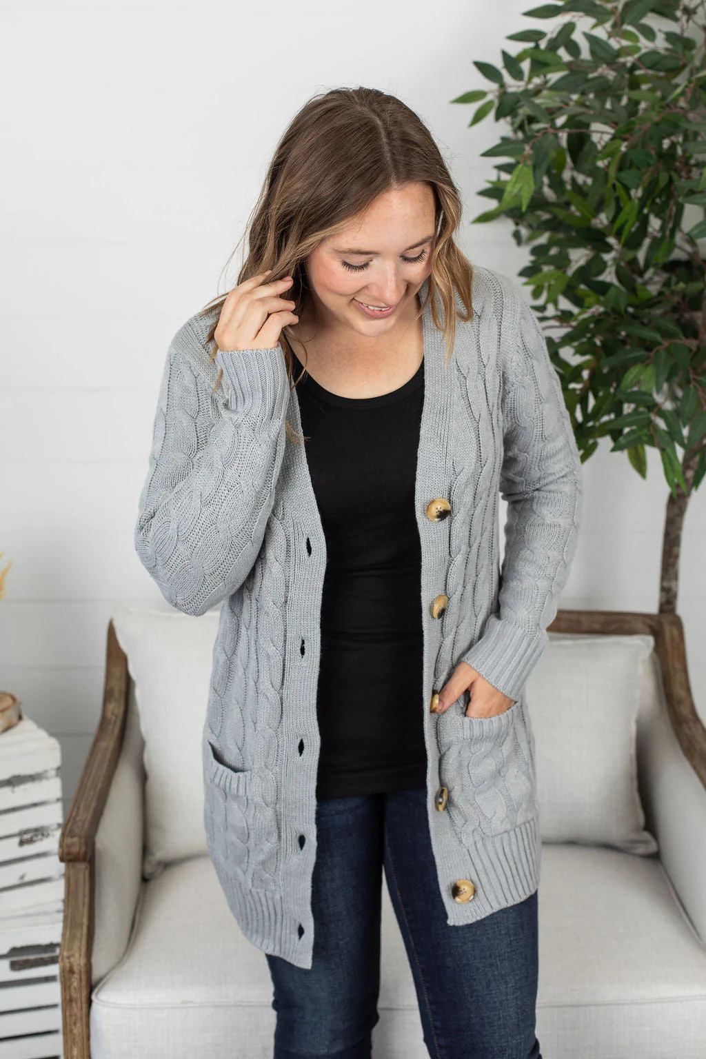 Button Cardigan - Light Grey
