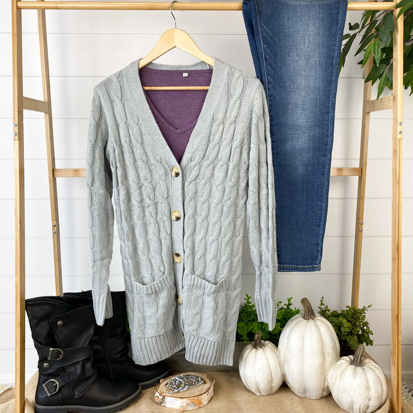 Button Cardigan - Light Grey