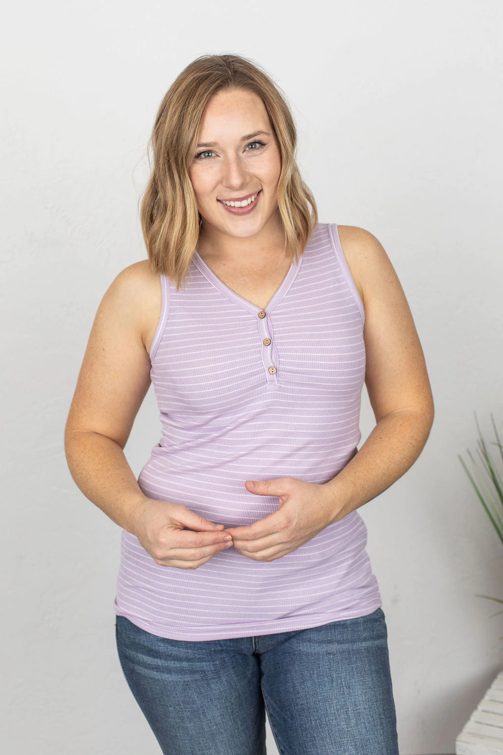 Addison Henley Tank - Lavender Stripe