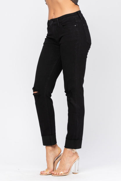 Judy Blue Black Mid Rise Destroyed Slim Fit