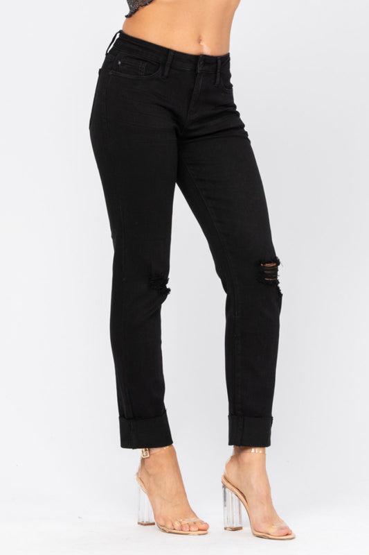 Judy Blue Black Mid Rise Destroyed Slim Fit